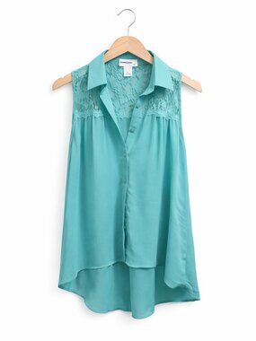 PAPILLION | Green Sleeveless Blouse with Lace Detail – Women’s Small